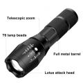 T6 Strong Light Flashlight LED Aluminum Alloy Telescopic Zoom Battery Version Charging Outdoor Searchlight Remote Flashlight.