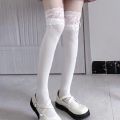 New Thigh High Socks Knit Lace Bowknot Autumn and Winter Thick Leg Warmers Stockings White Black Lolita Cute Over the Knee Socks.