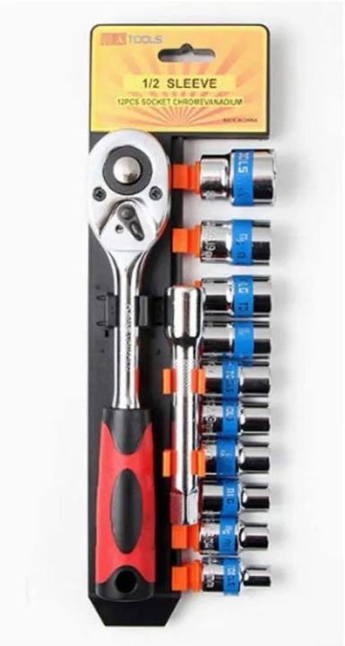 Socket Ratchet Wrench 1/2 Sleeve Chrome Vanadium Steel Hand Tool 1 Set (12 Pcs) of Socket Ratchet Wrench 1/2 Sleeve Chrome Vanadium Steel Hand Tool
