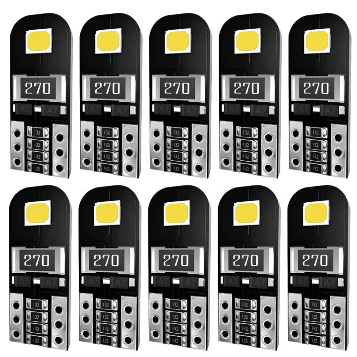 10X Car 5W5 Bulb T10 W5W LED Signal Light Canbus 12V 6000K Auto Claerance Wedge Side Reverse Lamps 2835 2SMD White No Error
