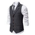 Men's Retro Lapel Chain Vest Fashion Herringbone Coarse Tweed Pockets Suit Vest British Casual Vintage Gentleman Leisure Party.