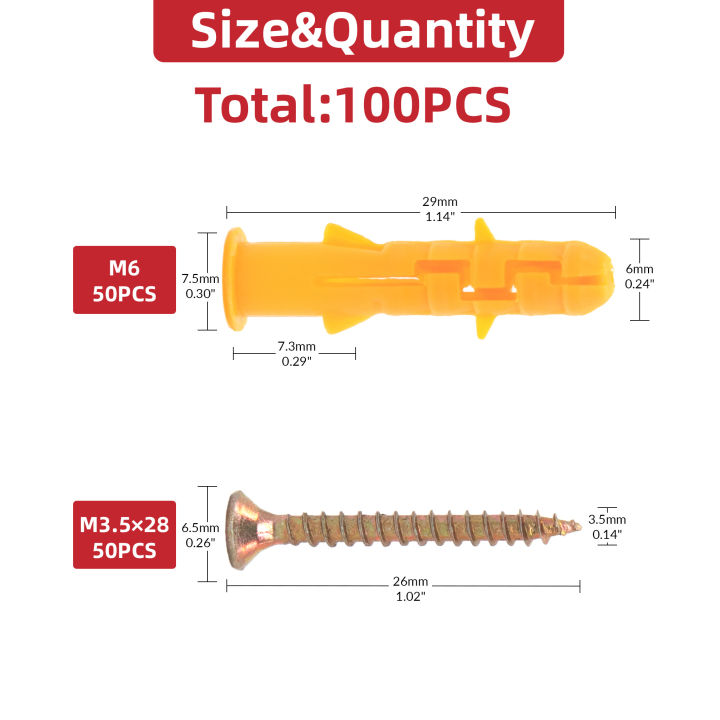 100pcs Drywall Anchor & Screw Assortment Kit - 50 Plastic Wall Anchors ...