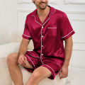 Men Satin Pajama Set Sleepwear for Man Summer Short Sleeve Button-Down Shirt & Shorts Pajamas 2 Piece Home Clothes Short Suit. 