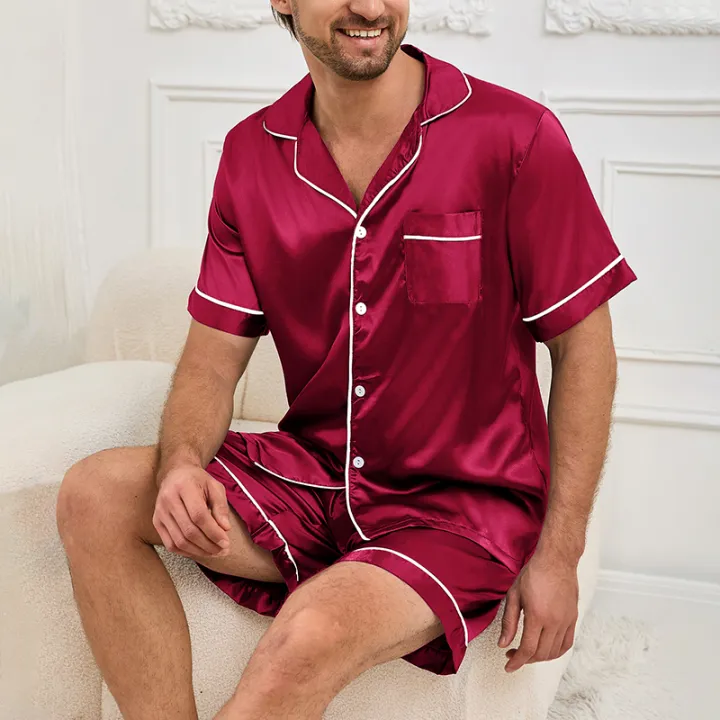 Men%20Satin%20Pajama%20Set%20Sleepwear%20for%20Man%20Summer%20Short%20Sleeve%20Button-Down%20Shirt%20&%20Shorts%20Pajamas%202%20Piece%20Home%20Clothes%20Short%20Suit%20-%20Image%207