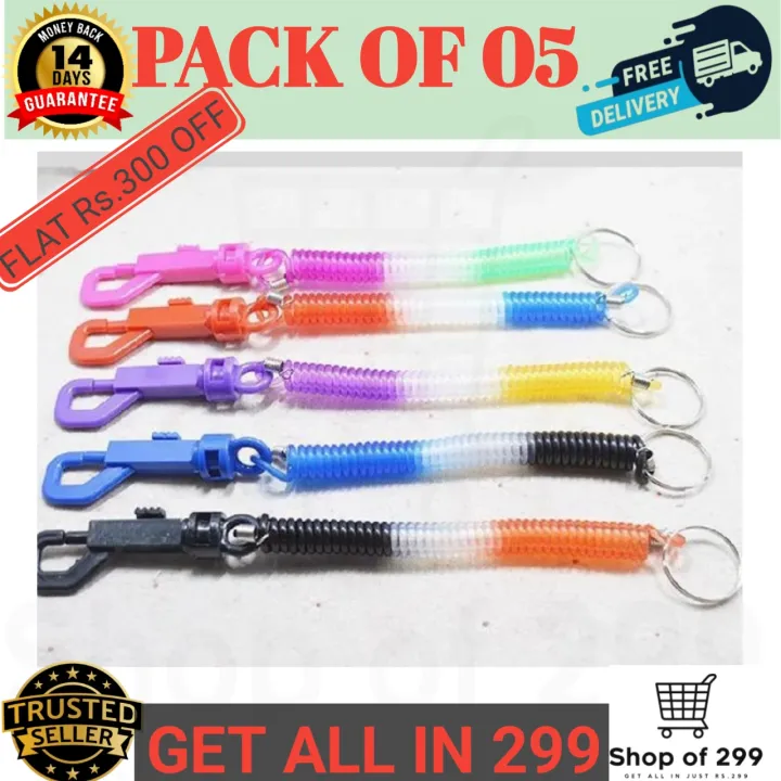 Plastic Coil Spring Keychain with Plastic Hook, Retractable spiral Cord ...