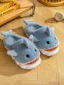 Men's Home Slippers Autumn and Winter New Interesting Cartoon Shark Plaid Cotton Slippers.