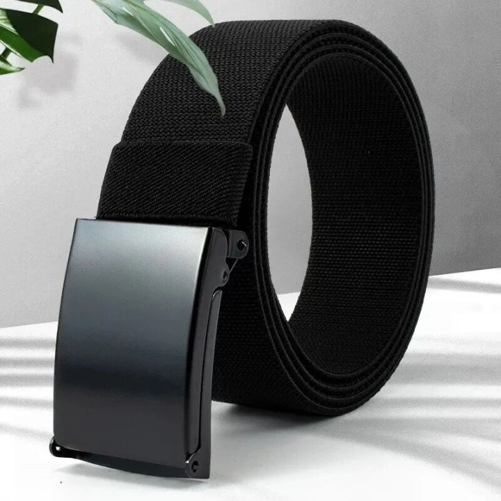Men's Belt Nylon Belt Metal Buckle Woven Elastic Belt Outdoor Training With Pants Jeans Belt Leisure Woven Belts Unisex