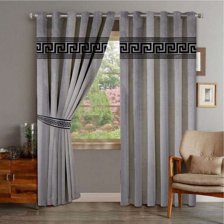 Luxsery velvet curtain silver gary with applic 7400 siz 53x90 inches