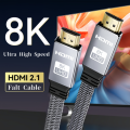8K HDMI Flat Cable 48Gbps High Speed 8K60 4K120 144Hz Braided HDMI 2.1 Cord 3D EARC HDCP 2.2&2.3 Compatible with Roku TV/PS5.