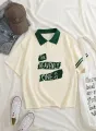 Women's POLO shirt, fashionable and trendy English letter print for spring and summer，Easter, suitable for casual sports wear. 