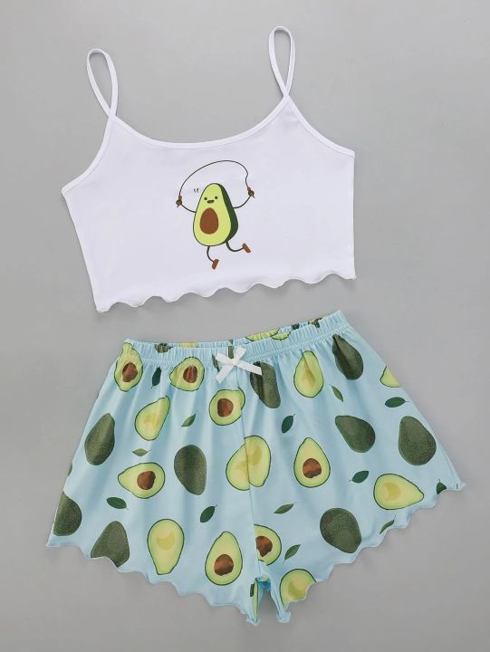 Avocado%20Print%20Camisole%20with%20Shorts%20Set%20Sleepwear%20Women%20Summer%20Pajamas%20Casual%20%20Lingerie%20Nightie%20Homewear%20Underwear%20-%20Image%204
