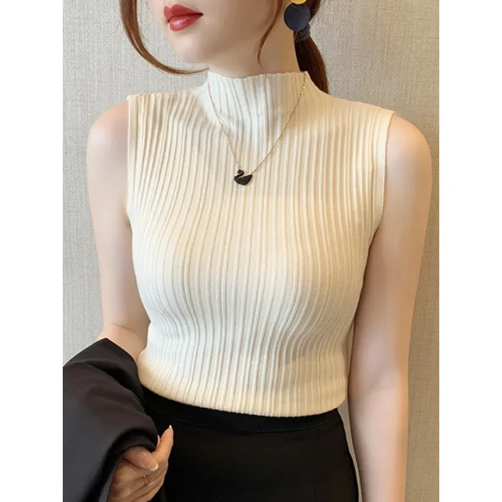 2024%20Summer%20Turtleneck%20Ribbed%20Tank%20Tops%20Women%20Camisole%20Sleeveless%20Slim%20Female%20Stripe%20Croped%20Vest%20Casual%20Solid%20Camis%20Top%20-%20Image%207