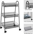 3 Tier Rolling Basket, Mesh Wire Multi-Function Storage Cart Shelves with Wheels for Home Kitchen Pantries, Detachable Metal Basket Rack for Food Fruit Vegetable Snacks, Easy Assembly (Black). 
