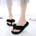 Warm Fluffy Slippers Women Cozy Faux Fur Cross Indoor Floor Slides Flat Soft Furry Shoes Ladies Female Celebrities Flip Flops.