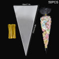 50Pcs Clear Cone Candy Bags Food Snack Packaging Plastic Bag With Ties Wedding Birthday Party Favors Decoration DIY Bags.