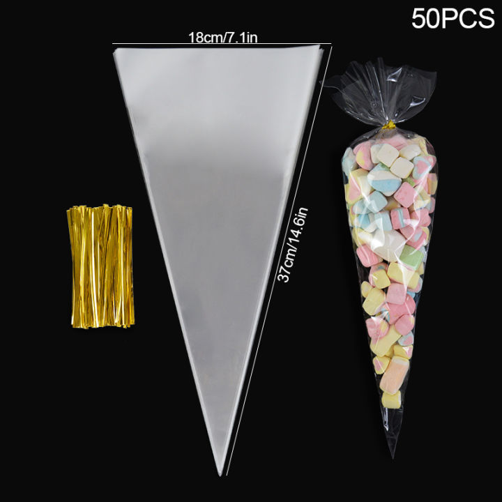 50Pcs%20Clear%20Cone%20Candy%20Bags%20Food%20Snack%20Packaging%20Plastic%20Bag%20With%20Ties%20Wedding%20Birthday%20Party%20Favors%20Decoration%20DIY%20%20Bags%20-%20Image%207