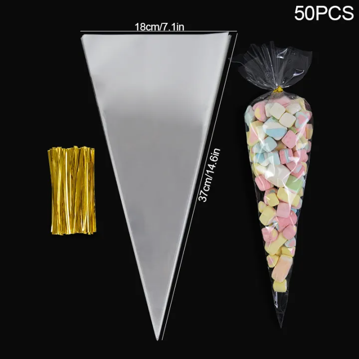 50Pcs%20Clear%20Cone%20Candy%20Bags%20Food%20Snack%20Packaging%20Plastic%20Bag%20With%20Ties%20Wedding%20Birthday%20Party%20Favors%20Decoration%20DIY%20%20Bags%20-%20Image%207