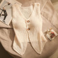 Summer Women Fashion Solid Color Chic Buttons V-neck Sleeveless Knitted Camisole. 