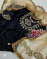 Fancy Mirror Work 3-Piece Katan Silk Collection - Imported, Heavy Silver Thread Embroidery. 