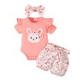 3PCS Baby Girl Clothes Outfits for 0-18 Months Ruffled Sleeve Lovely Rabbit Bodysuit+Flower Shorts+Headband Summer Casual Wear. 