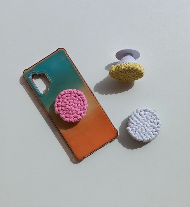 Macrame Pop Socket, Phone Holder, Colorful Phone Accessory, Macrame phone holder