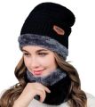 Winter Inside Warm Fleece Wool Beanie Cap With Neck Warmer. 