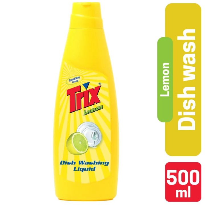 Trix Dishwashing Liquid 500ml Bottle Lemon Fragrance for Scratch-Free Sparkling Clean Dishes, removes grease stains with power-rich thick foam