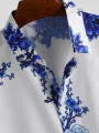 European and American Men's Printed Shirt Southeast Asian Casual ink Painting Plum Blossom Short Sleeved Lapel Shirt S-3XL. 