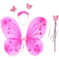 Girls Butterfly Wing Kit Children Pink Purple Princess Costume Accessories Kids Wing with Powder Headband Wand Set Party Supply. 