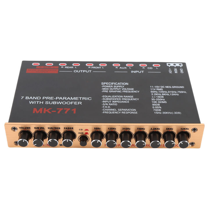 Car Stereo Equalizer Variable Gain Adjustment Front Rear Subwoofer Output 7 Band Car Graphic Equalizer for RV Boat Motorcycles