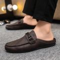Leather Men Half Slippers Summer Breathable Mens Casual Shoes Slip-on Lazy Driving Shoes Comfortable Walking Loafers Moccasins.