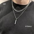 Men 3D Spiral Rectangle Cool Vertical Pendant Necklace with Neck Chain  for Men Women. 