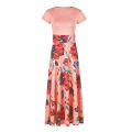 Printed Splicing Crew Neck Dress Elegant Short Sleeve Slim Waist Pleated Maxi Dress Women's Clothing. 