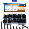 380Pcs M3 Flat Head Machine Screws and Hex Nuts Kit Black Countersunk Head Phillips Screws Bolts Nuts Assortment Kit.