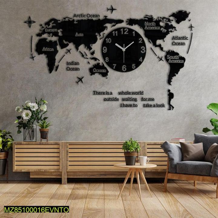 world map design wall clock | Daraz.pk