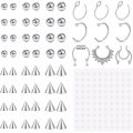 Fake Eyebrow Ring Fake Lip Labret Studs Replacement Balls Spike with 100pcs Sticker Non-Piercing Body Jewelry Fake Skin Piercing. 