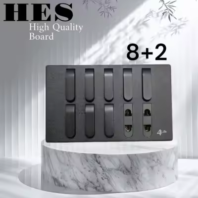 8 switch+ 2socket China Fitting Board Black Metal Slim