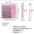 Lash Extension Kit 120 PCs Eyelash Extension Kit Lash Clusters Individual Lashes with Lash glue Bond and Seal Tweezer for Beignner. 