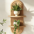 1/2Tier Wooden Arc Wall Shelf Floating Shelves Rustic Wood Storage Rack for Plants & Candles for Home Wall Wall Mounted Decor.