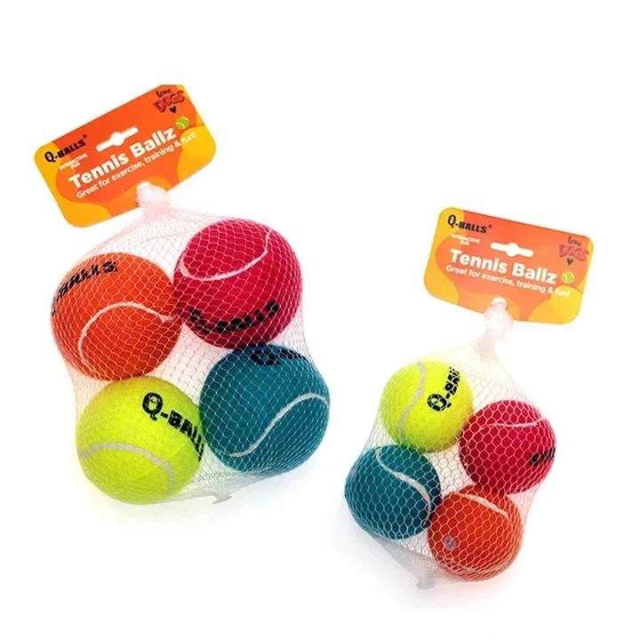 Dog Toy Set Q-MONSTER Thick Walled Natural  Squeak Chew Balls for Dogs Tennis Interactive Bouncy Balls for Training 4-pack