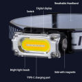 Super Bright Magnetic Headlamp 3 Light Source Hat Clip Lamp Outdoor Hiking Camping Work Head-mounted Light with Digital Display. 