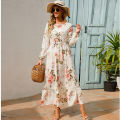 Women Maxi Dresses Sping Autumn Bohemian Casual Full Sleeve High Waist Beach Woman Chiffon Dresses Floral Vestidoes Long Dress. 