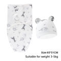 Baby Blanket Hat Set Cartoon Printed Cotton Newborn Swaddle Adjustable Infant Sleeping Swaddle Wraps All Seasons 0-6 Months. 