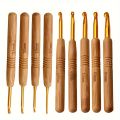 9pcs Ergonomic Crochet Hooks Set, Comfort Grip Wooden Handles - Extra Light Stainless Steel Knitting. 