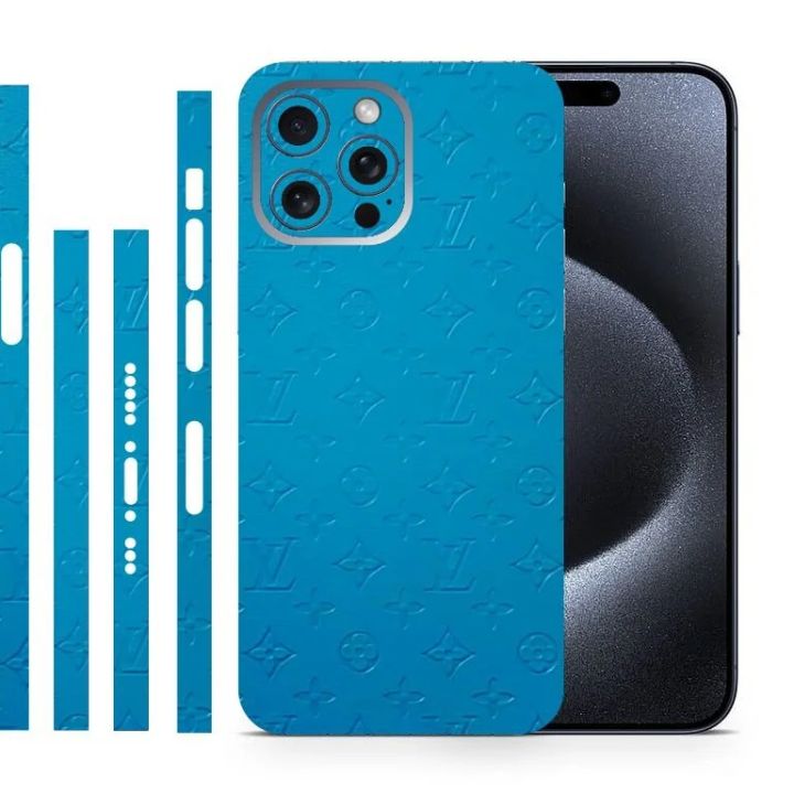 Embossed Suede Leather LV  LIGHT BLUE PRINTED  Pattern Back Cover Sticker for Mobile Phone Screen Protector Film Cutting Machine Rear Skin Feeling BACK SKIN