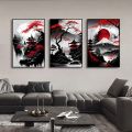 3pcs Vintage Japanese Style Natural Landscape Wall Art Canvas Painting Oriental Black&Red Poster Prints Picture for Home Decor. 