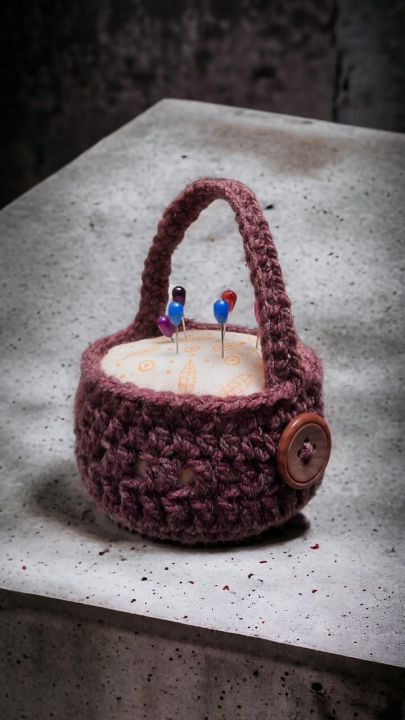 Hijab pin cushion. Multi purpose pin cushion crochet mini basket.Office/ sewing/ hijab pins storage pin cushion basket