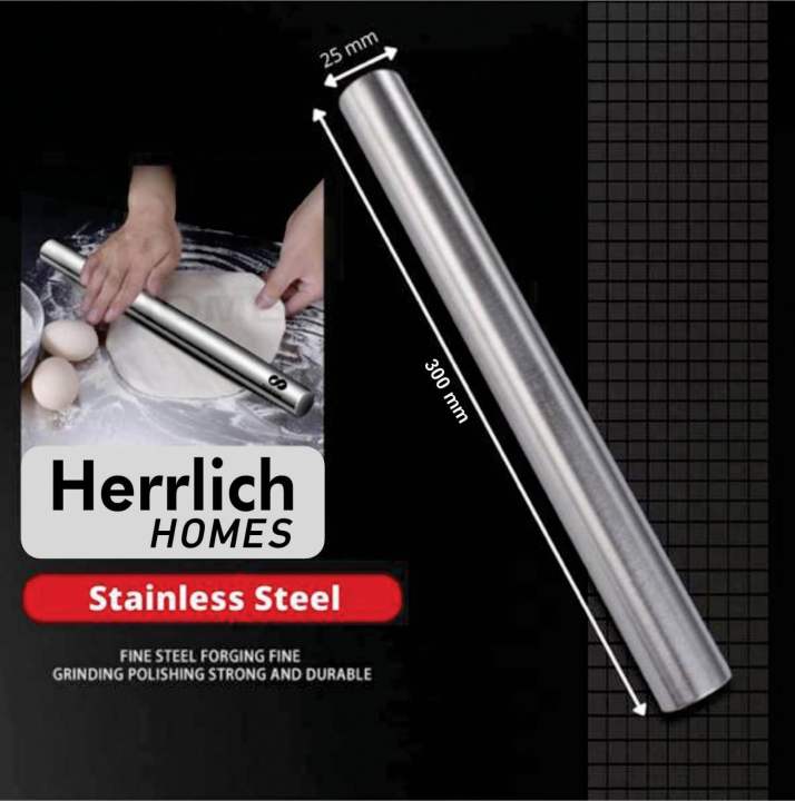 Herrlich homes Stainless Steel Rolling Pin Chapati Belan Best Kitchen Accessories Roti Roller Size (Dia 25 Mm X 30Cm)
