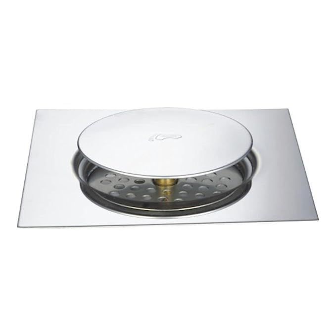 Yelk DRPOP248H Invisible Pop Up Square SUS 304 Stainless Steel Toilet Floor Trap, Shower Drain, Bathroom Floor Drain, Hy. Quality Aprox Net Wt. 400-425 Gm. with Brass Pop Up Nozzle| 6x6 Inches| Chrome
