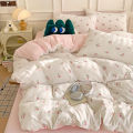 3-piece cartoon heart-shaped plant floral print set, a duvet cover and a pair of pillowcases (no padding), suitable for bedroom.